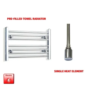 600x400mm Flat Chrome Pre-Filled Electric Heated Towel Rail